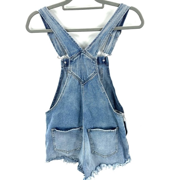 Pacsun Distressed Denim Overalls Shortalls Sz Small Cutoff Hem Jumper - Picture 5 of 11